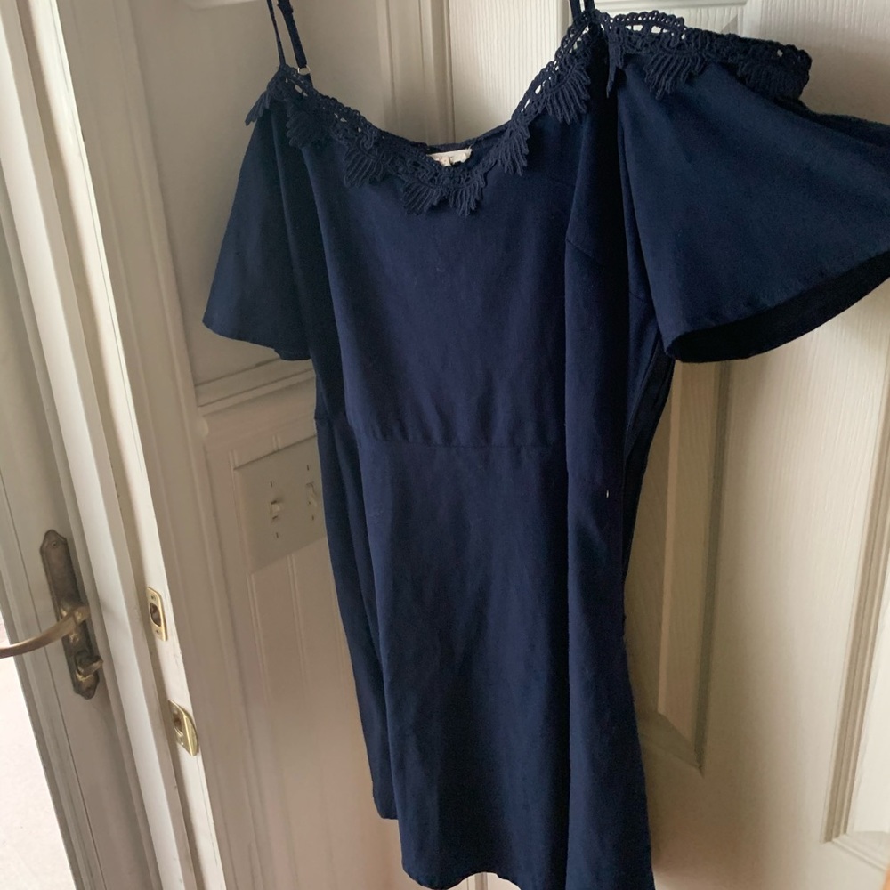 Blue off the shoulder skater dress